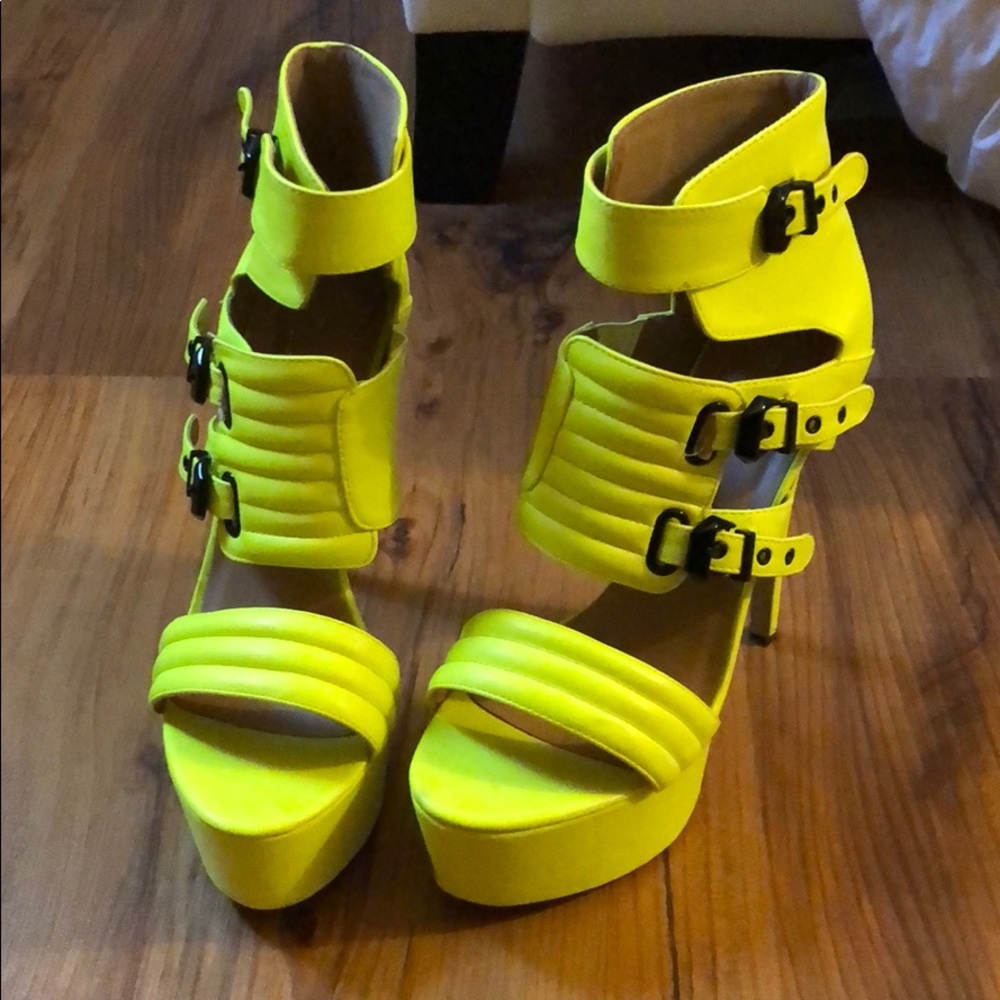 Neon yellow high heels.